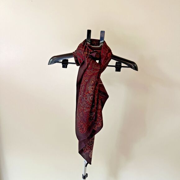 Talbots Accessories - Talbots 44” x 44” Black Brown Burgundy Blue 80% Wool 20 Silk Paisley Print Scarf
